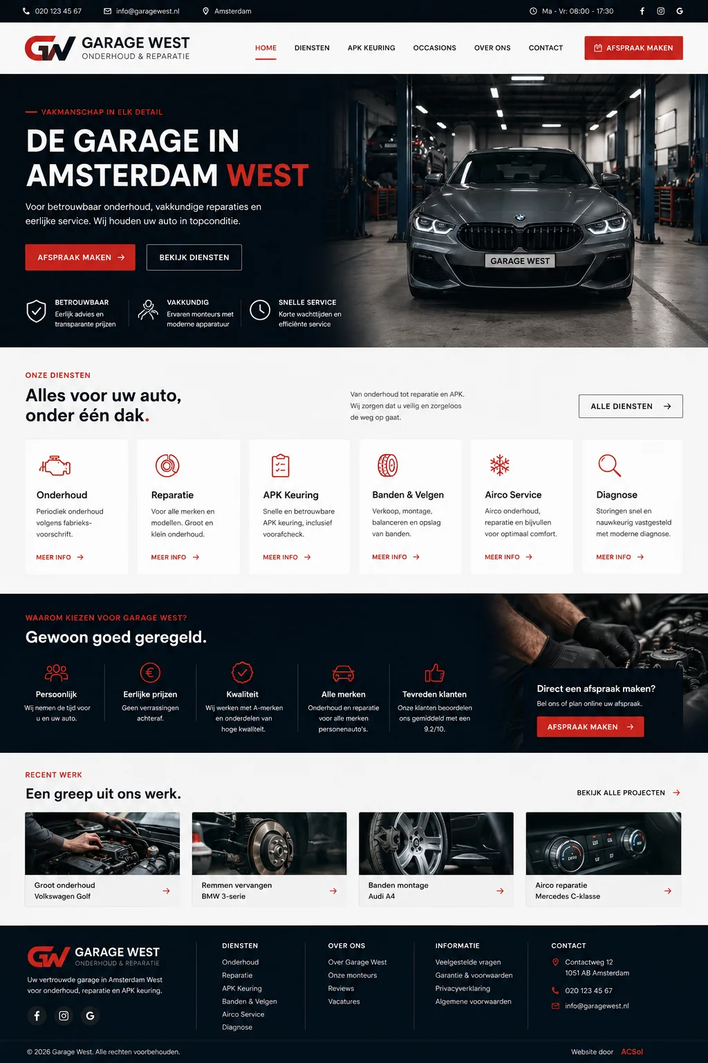 Designvoorbeeld van een moderne website voor een garage