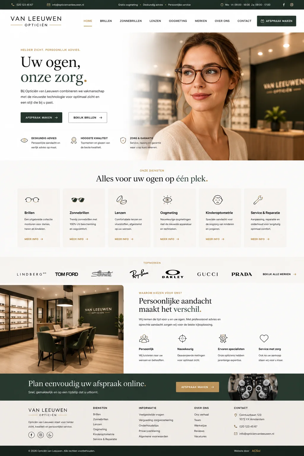 Designvoorbeeld van een moderne website voor een opticien